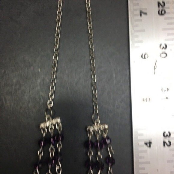 Purple Triple Statement Necklace Faceted Marbled Silver Chain Retro BoHo - Picture 7 of 8